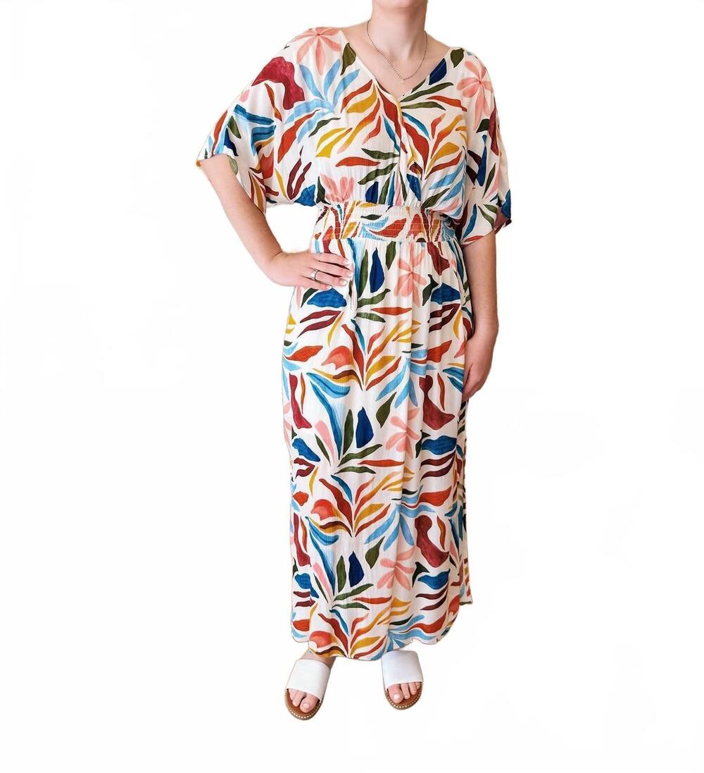 NEW CHARLIE B solstice dress in coral, blue, olive, mustard, and berry,
